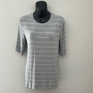 Banana Republic grey and white striped short sleeve shirt